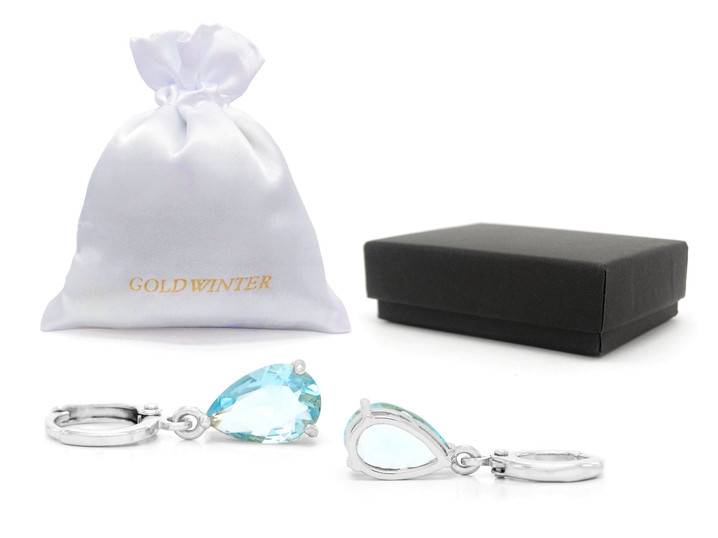 White Gold Light Blue Pear Gem Necklace And Earrings GIFT BAG