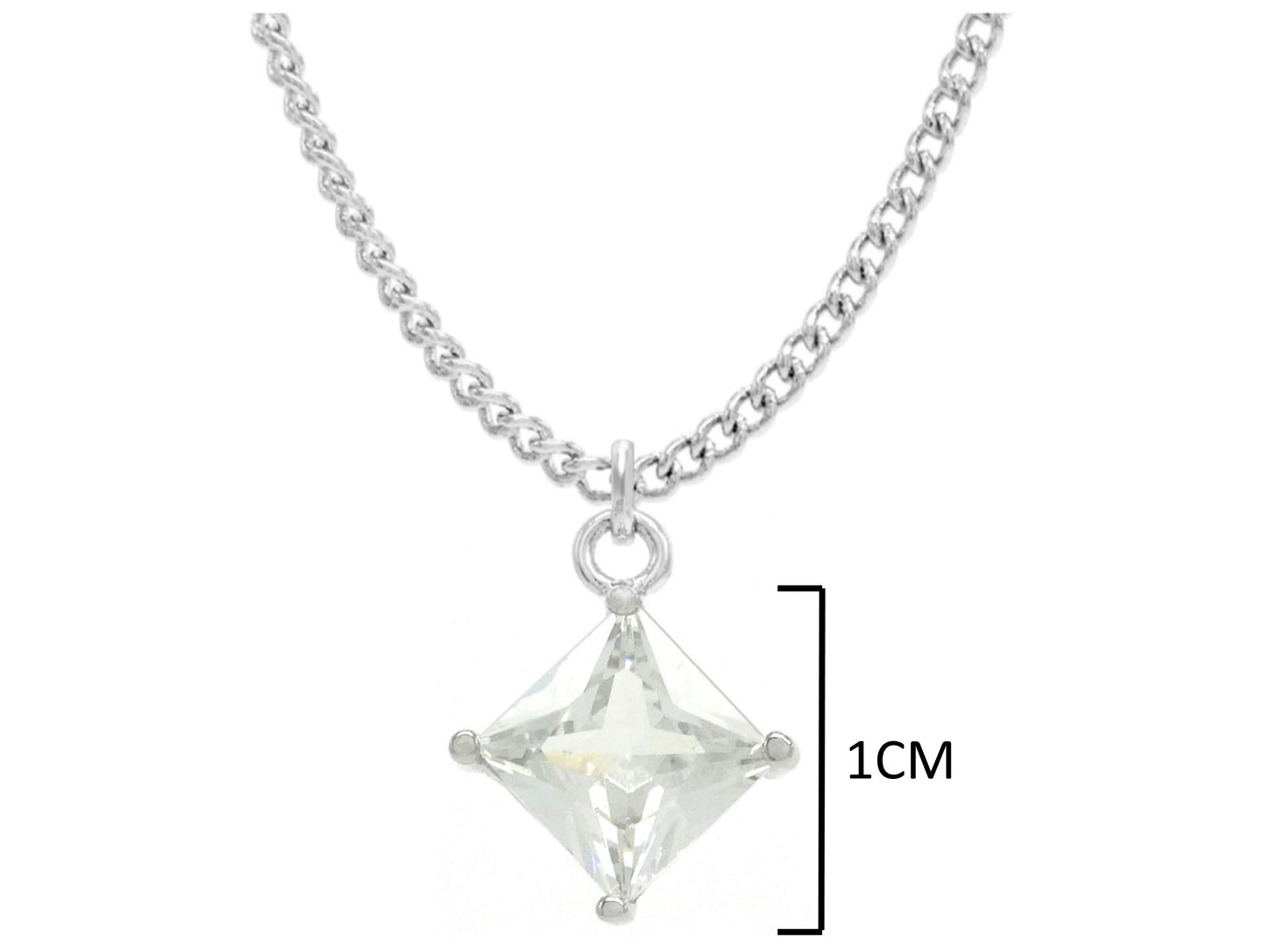 Clear gem princess white gold necklace MEASUREMENT